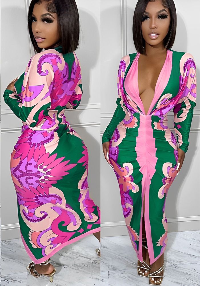 Robe Longue à Manches Longues à Rayures pour Femmes