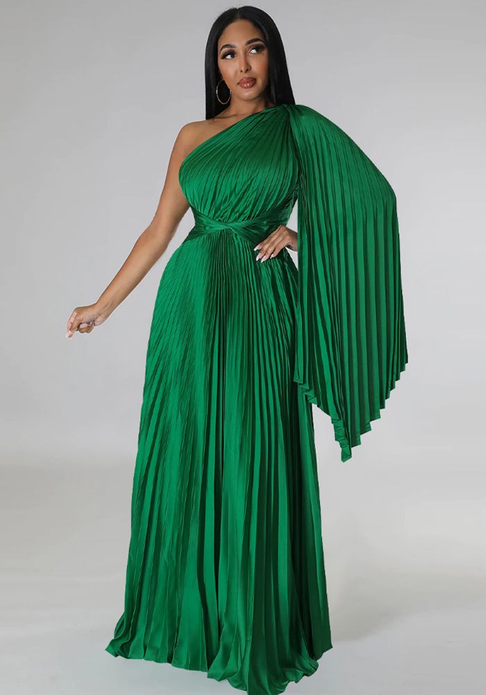 Robe Slim Taille Plissée Épaule D'un Côté pour Femmes
