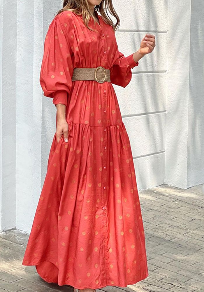 Robe Longue à Pois pour Femmes Slim Fit Décontractée Printemps