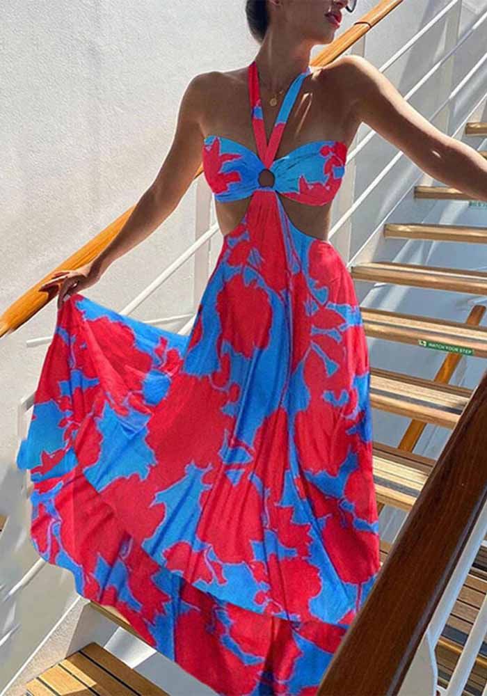 Robe Boho Sans Manches à Imprimé Estival en V
