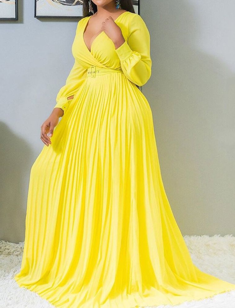 Robe Longue à Manches Longues en Chiffon V-Neck Automne Femme