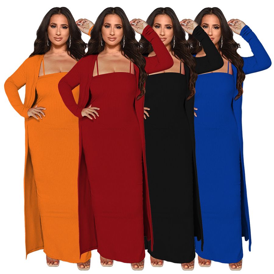 Ensemble de Robe Glissante à Côtelé Haute Élastique Sexy pour Femmes