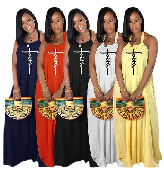 Robe Maxi Boho Imprimée à Bretelles Lâches pour Femmes
