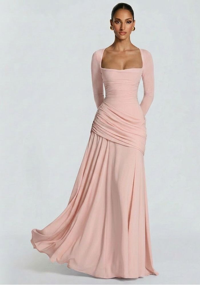 Robe Longue Étroite à Encolure Carrée Froncée pour Femmes