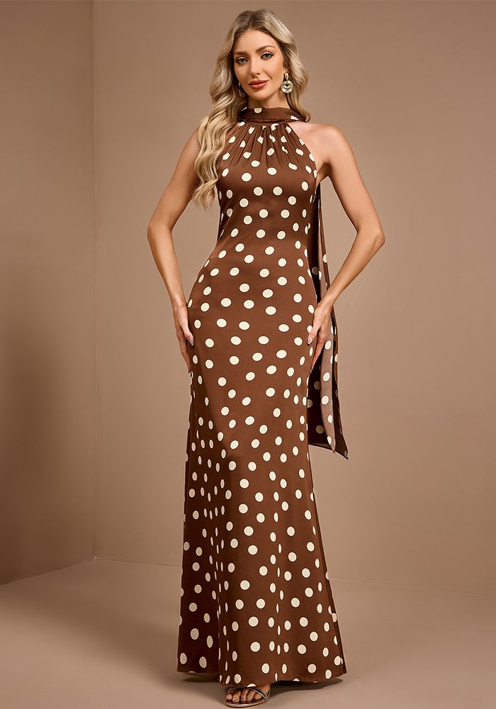 Robe de soirée sans manches à col halter à pois pour femmes d'été