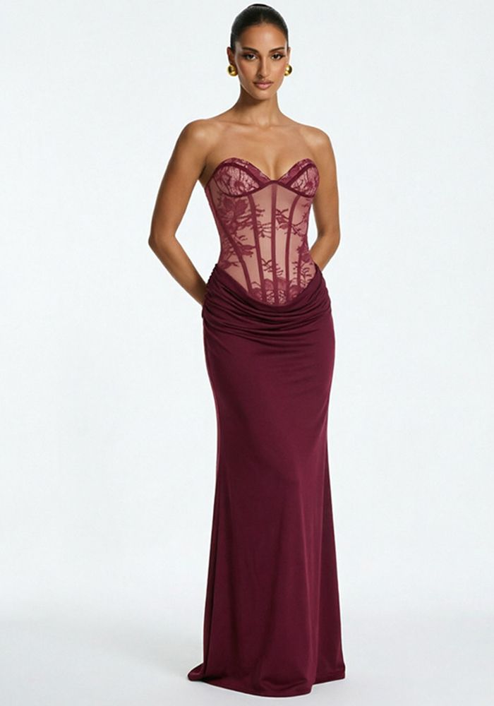 Robe Plissée à Encolure Carrée en Dentelle et Imprimé Ligné pour Femmes