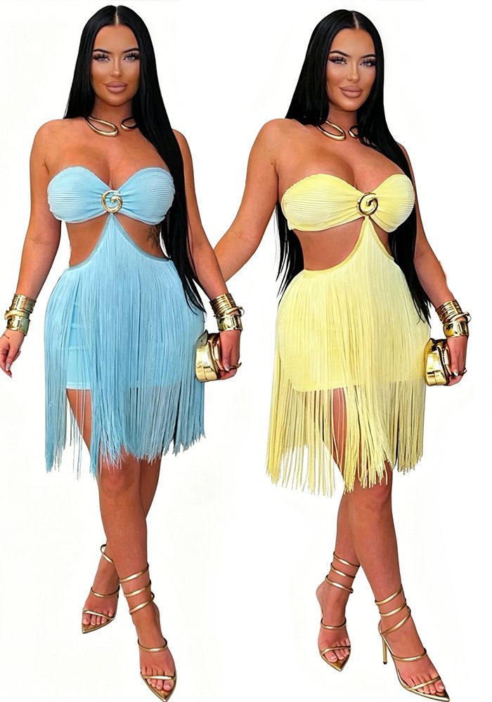 Robe de fête mini sans bretelles à franges pour femmes