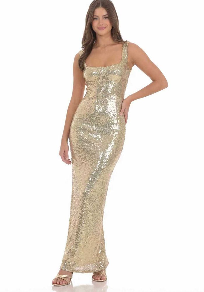 Robe Maxi Bodycon à Dos Nu en Sequin sans Manches pour Femmes