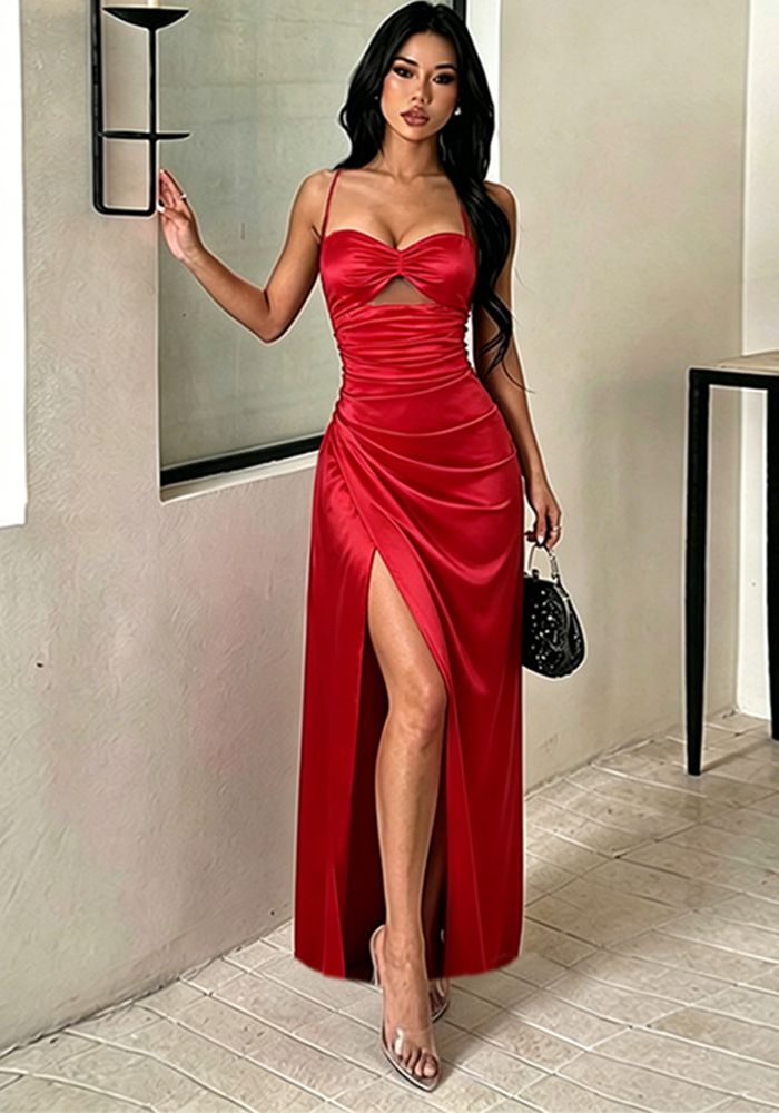 Robe Femme Plissée Sans Bretelles Dos Nu Fente Latérale