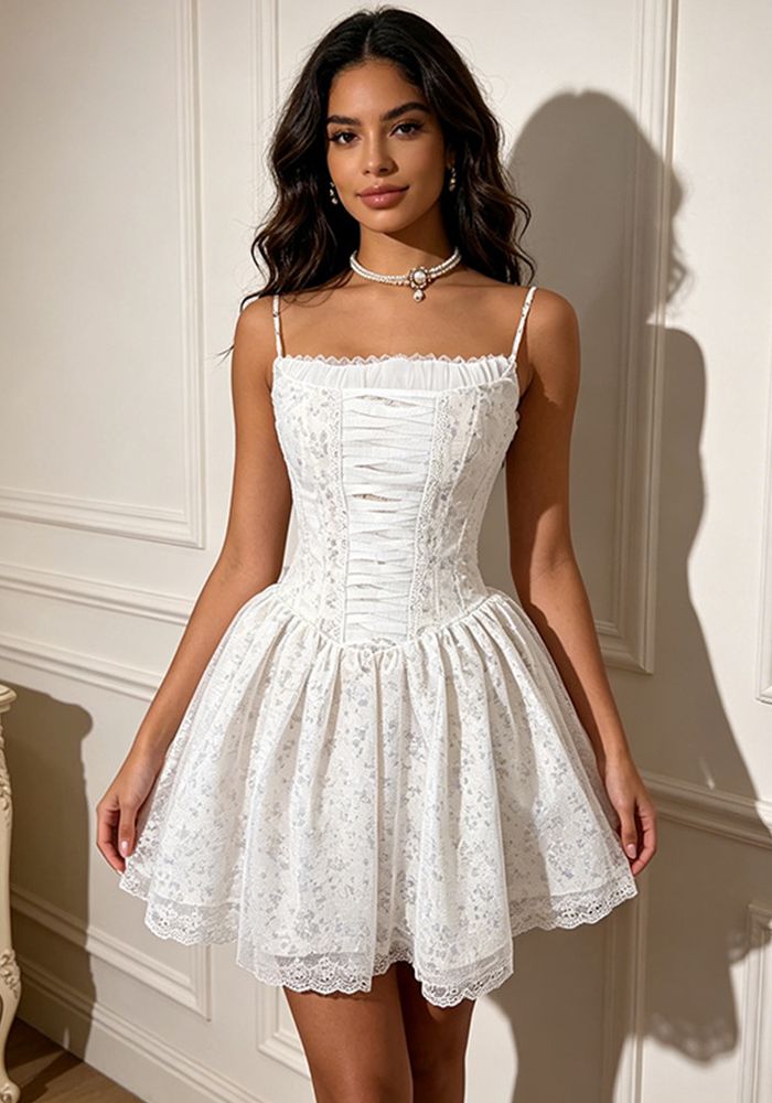 Robe d'été sans bretelles à fleurs en dentelle pour femmes