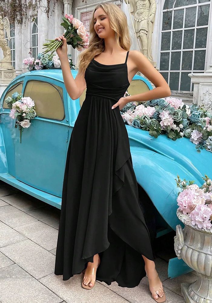 Robe Maxi de Demoiselle d'Honneur à Fente et Taille Ajustée avec Bretelles pour Femmes (Délai de traitement de 3 à 6 jours)