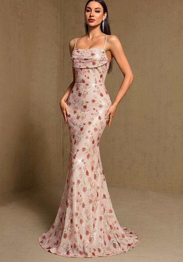 Robe Maxi de Soirée en Dentelle à Dos Froncé et Lacée pour Femmes Été Automne