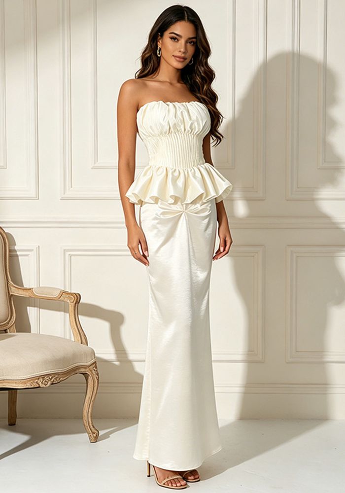 Robe Maxi Sans Manches Plissée à Volants pour Femmes