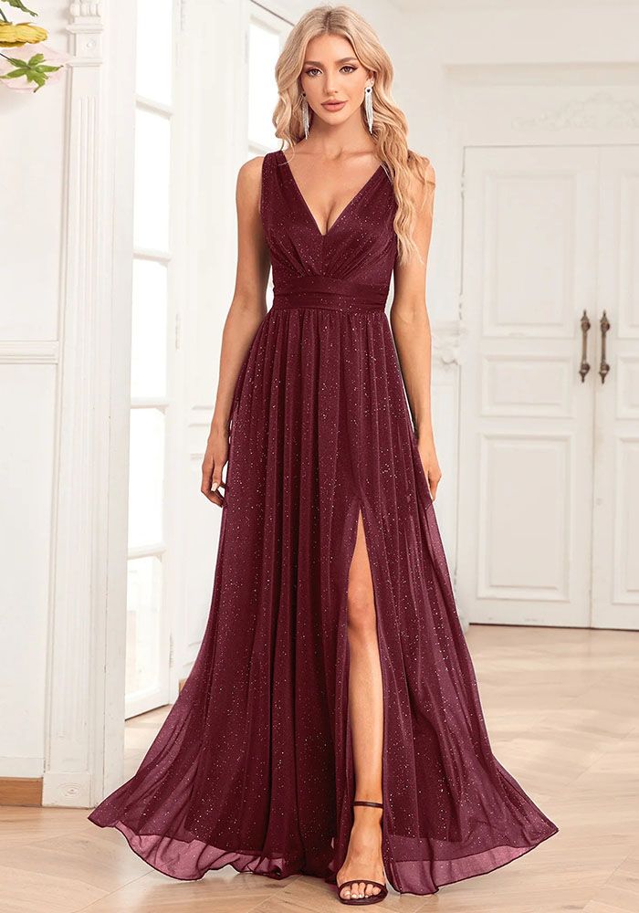 Robe de soirée maxi pour femmes grande taille d'été avec décolleté en V profond en sequins et en maille