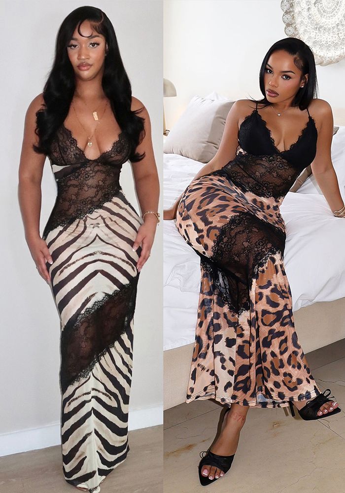 Robe Maxi Bodycon à Fente en Dentelle Transparente pour Femmes