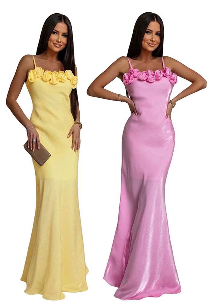 Robe de Soirée Formelle à Fleurs Sans Dos pour Femmes