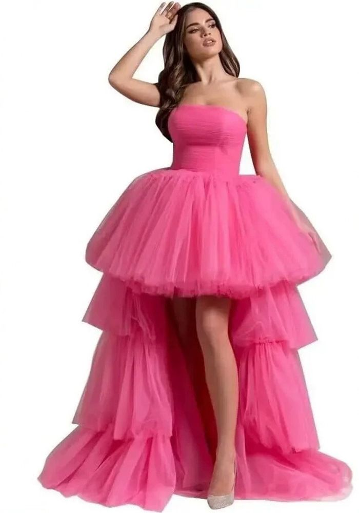 Robe de soirée sans bretelles en mesh avec volants en cascade pour femmes (Le temps de traitement nécessite 3 à 6 jours)