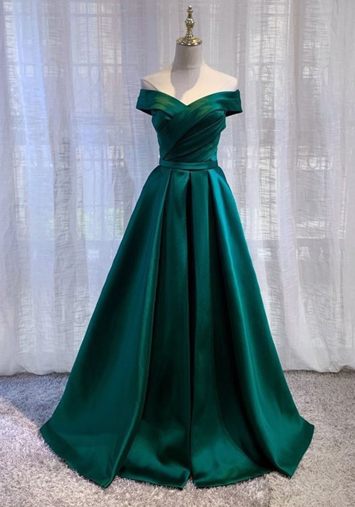 Robe de soirée formelle verte foncée à épaules dénudées pour femmes (Le temps de traitement nécessite 3-6 jours)