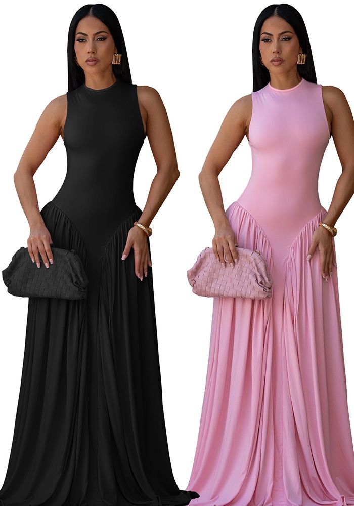 Robe sans manches élégante à col rond pour femmes