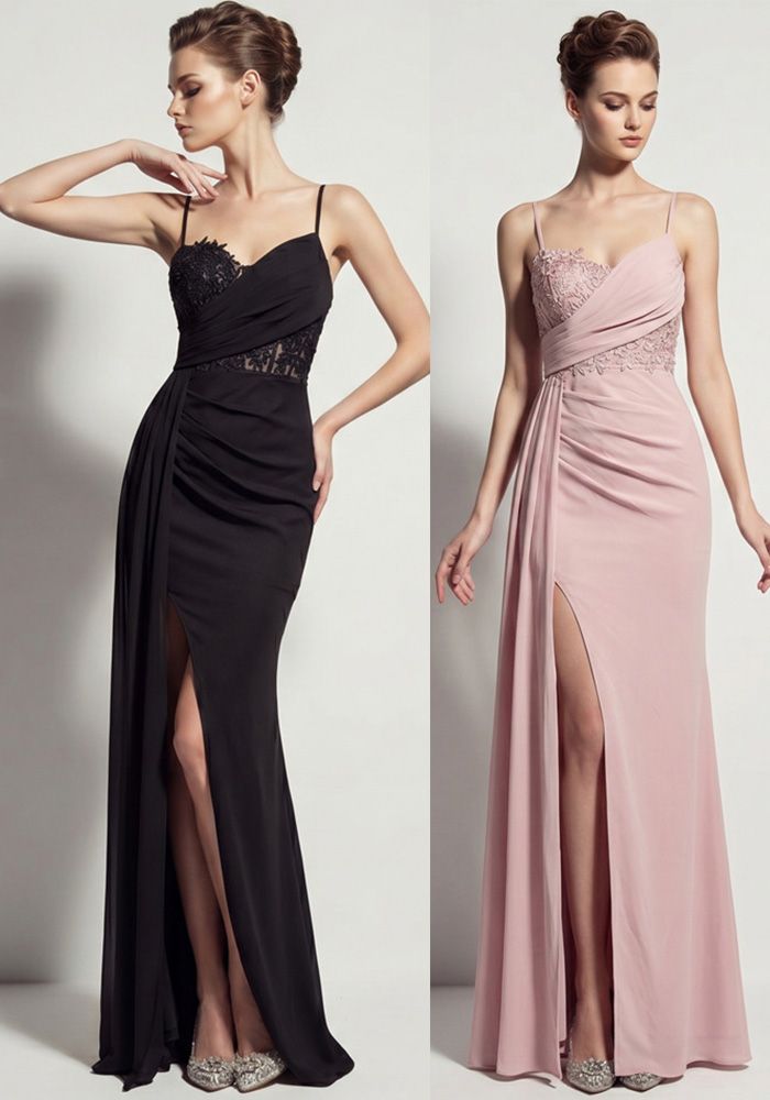 Robe de Soirée Formelle Asymétrique en Dentelle Transparente avec Fente Haute Plissée