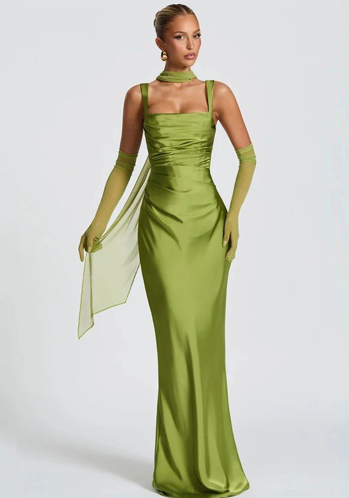 Robe Longue de Soirée en Satin à Queue de Poisson pour Mariage, Demoiselle d'Honneur, Prom (Délai de traitement de 3 à 6 jours)