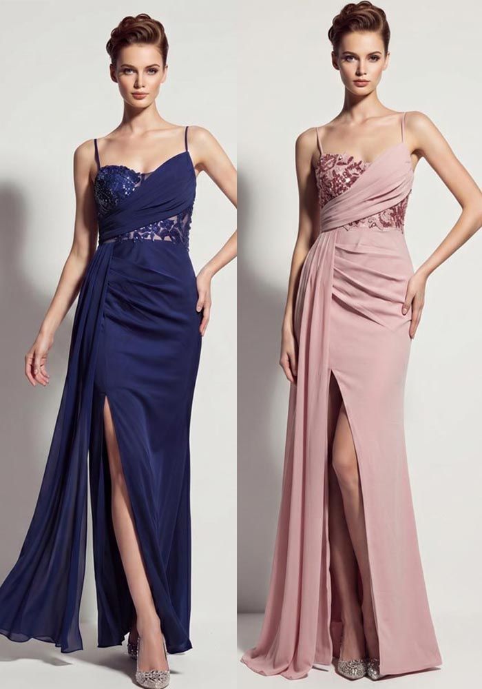 Robe de Soirée Formelle à Bretelles Pailletées pour Femmes avec Fente