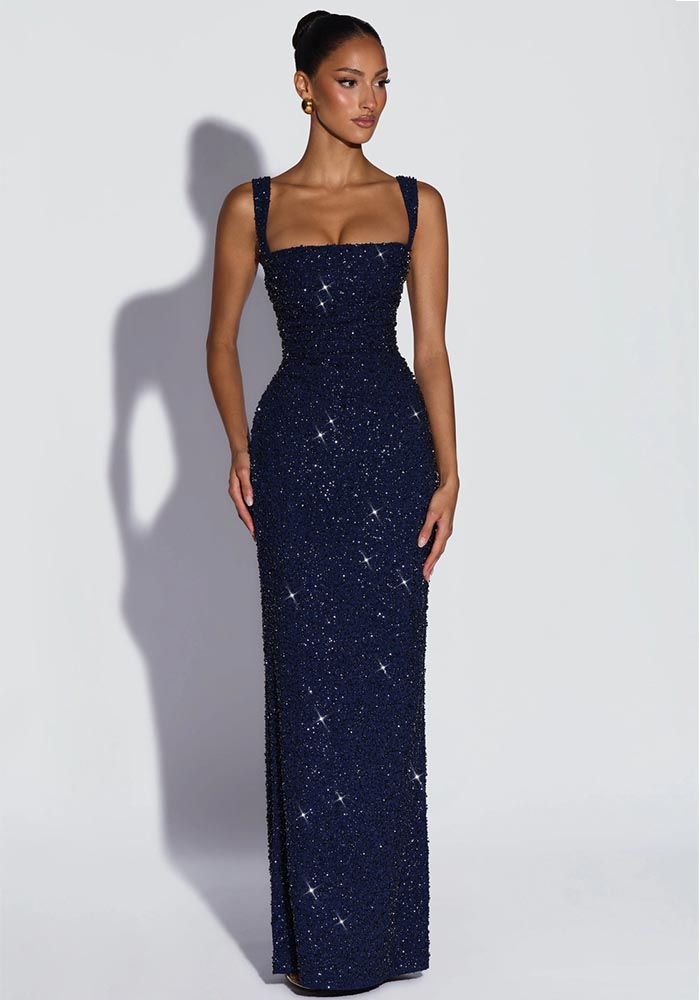 Robe sans manches à bretelles en sequins pour femmes
