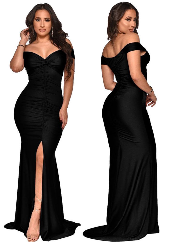 Robe Bodycon Femme V-neck Off Shoulder Printemps & Été avec Fente Maxi