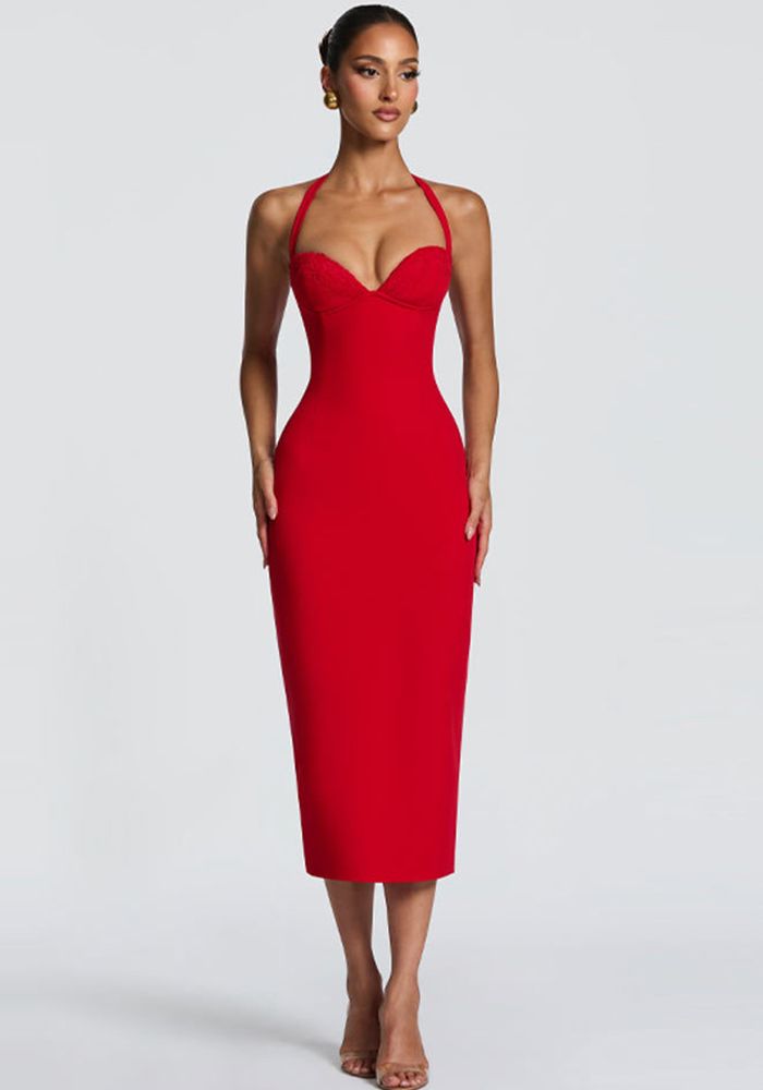 Robe Longue Bodycon à Dos Noué en Dentelle pour Femmes - Été