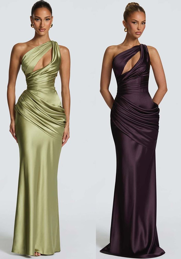Robe Sirène Plissée Asymétrique à Épaule Dégagée pour Femmes