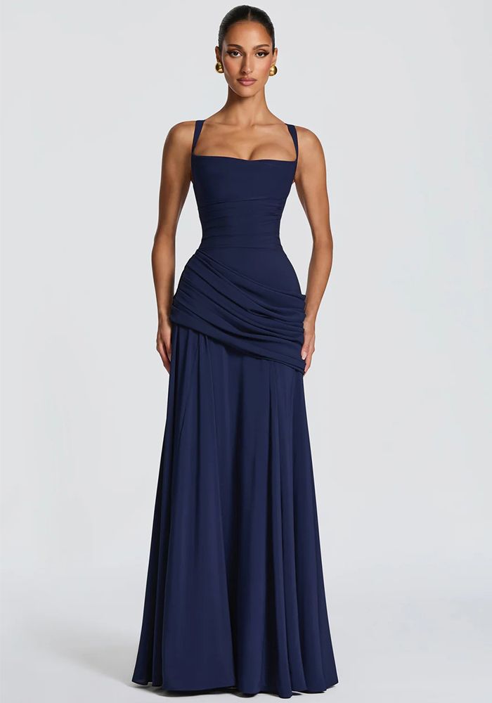 Robe de soirée formelle pour femmes élégante avec fente et décolleté en V ajusté