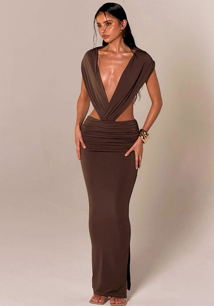 Robe longue ajustée sans manches à col halter et dos nu pour femmes - Été