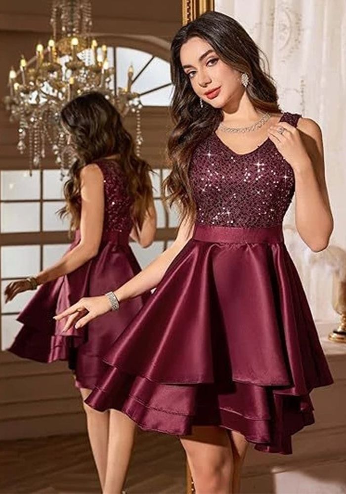 Robe de soirée à sequins pour femmes à décolleté en V (le temps de traitement est de 3 à 6 jours)