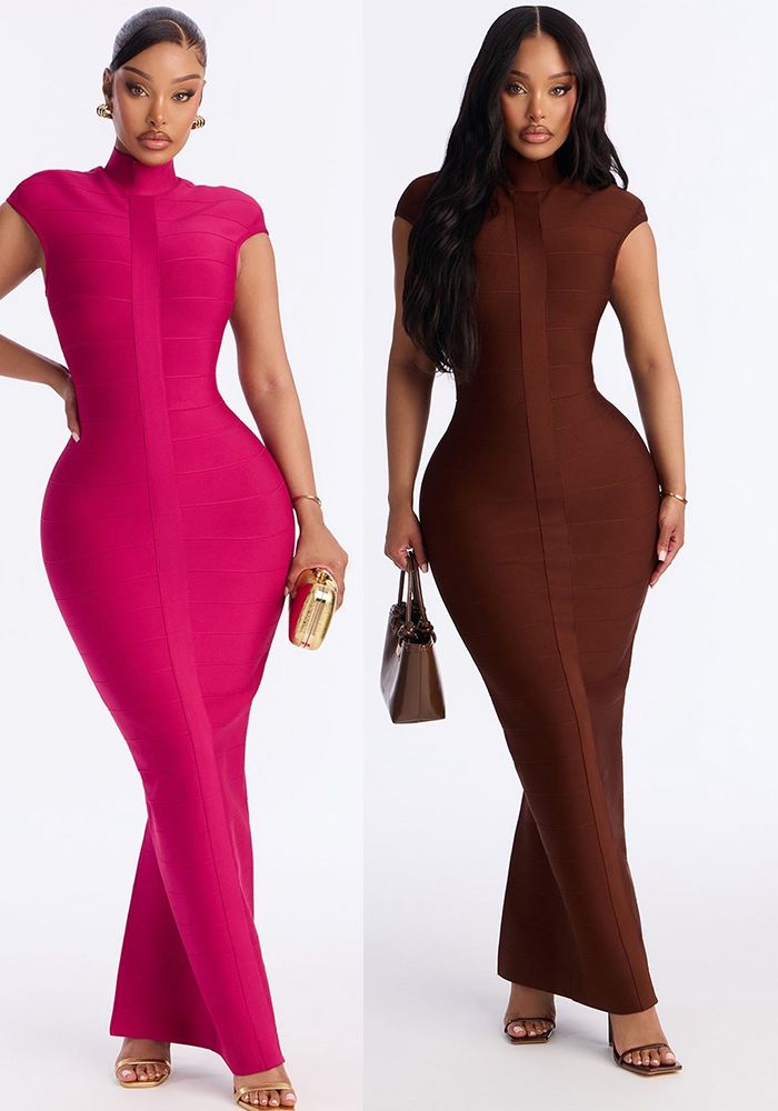 Robe Bandage à Col Montant pour Femmes en Été