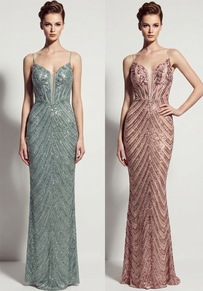 Robe de Soirée Longue Chic pour Femmes avec Décolleté en V et Sequins