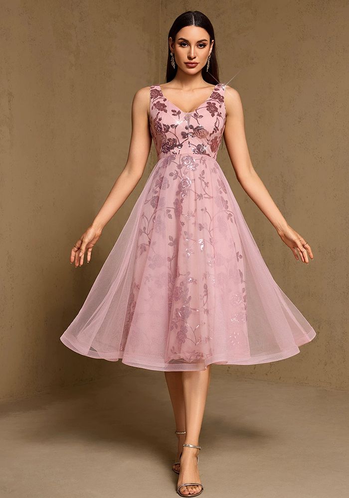 Robe de Soirée Midi en Maille à Sequins pour Femmes d'Été