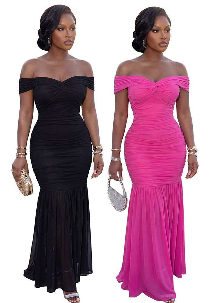 Robe longue bodycon en maille unie pour femmes
