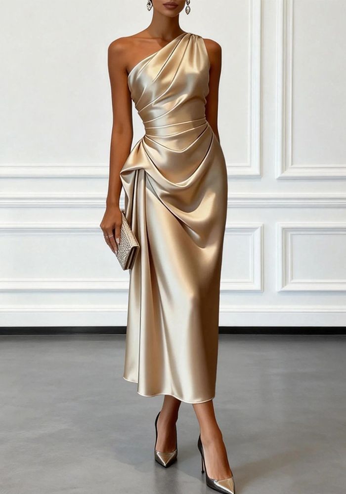 Robe de soirée sans manches froncée pour femmes