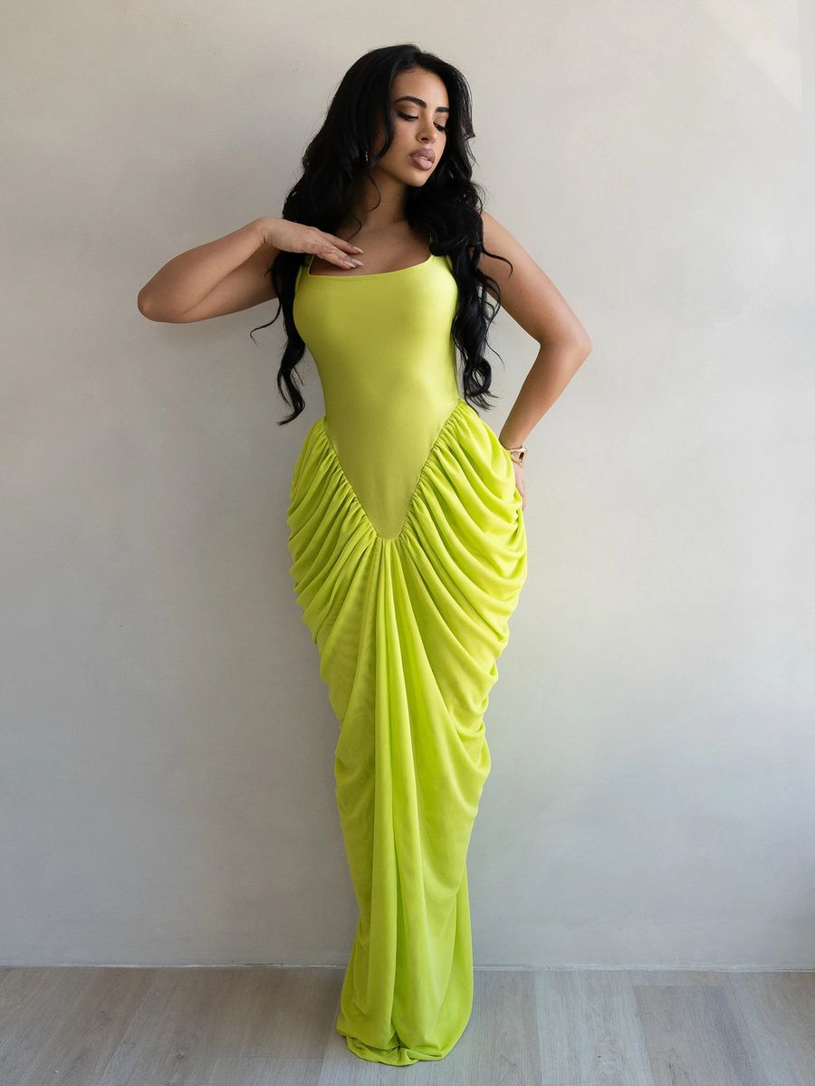 Robe de Soirée Longue Élegante Plissée Femme