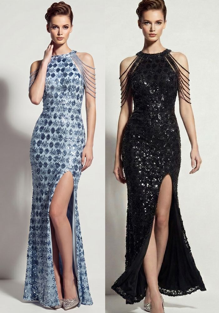 Robe de soirée formelle à chaînes d'épaule à franges et paillettes pour femmes