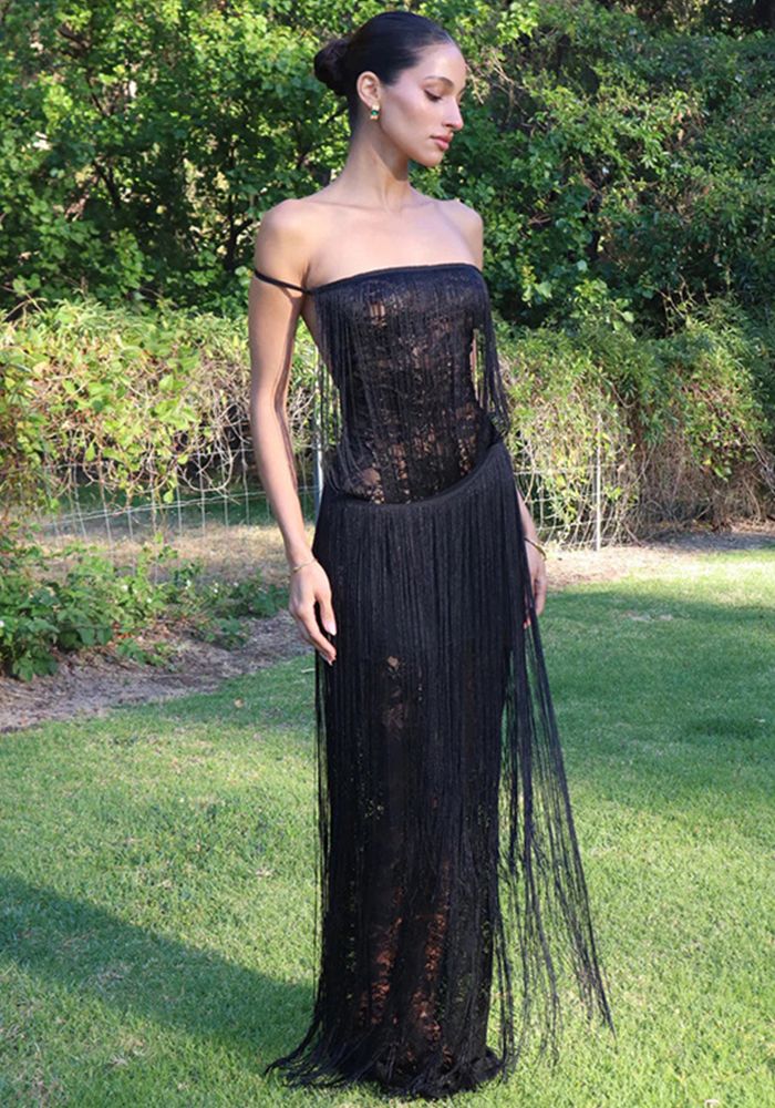 Robe longue d'été en dentelle pour femmes, à patchwork, épaules dénudées et dos bas