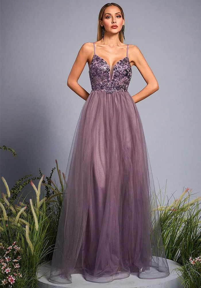 Robe de soirée prom en spaghetti pour femmes en violet clair