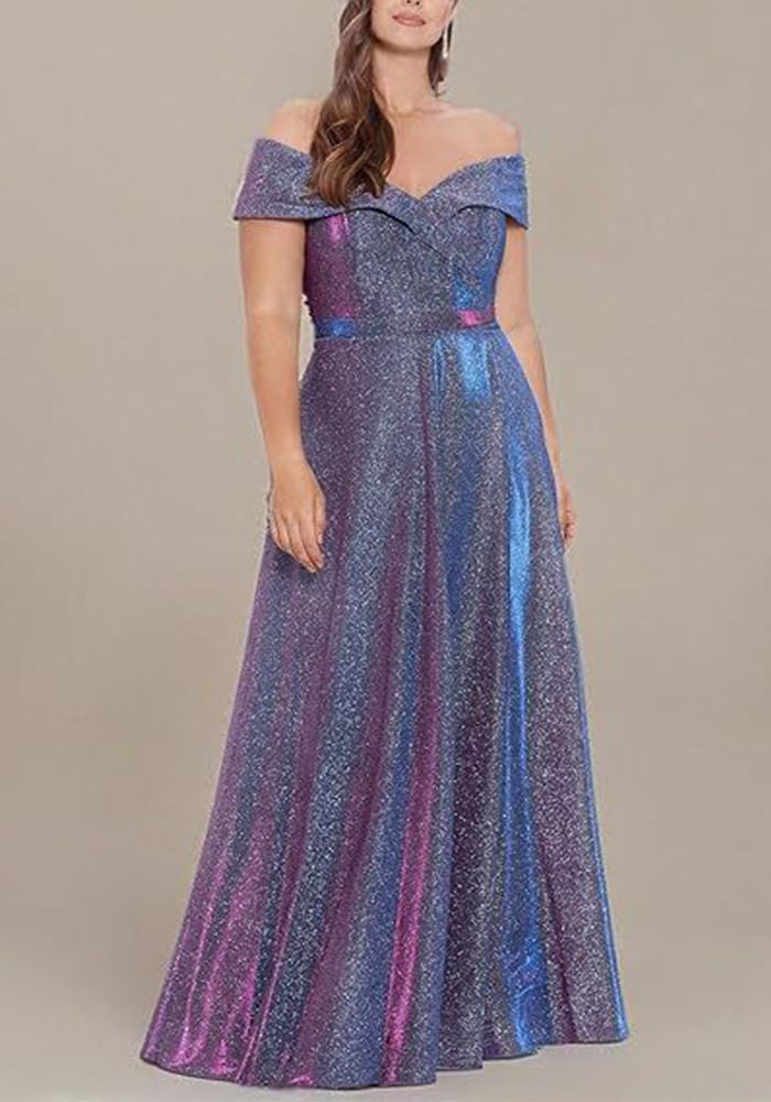 Robe Longue à Paillettes Grande Taille Femme Off Shoulder pour Soirée Formelle