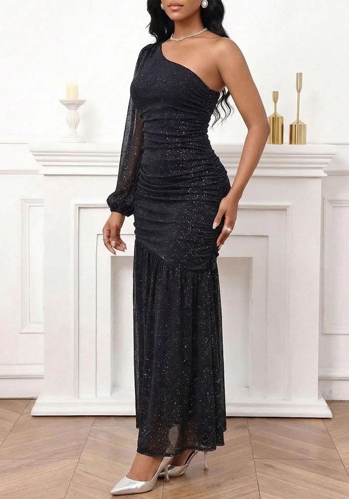 Robe Élégante Longue à Manches Longues avec Fente pour Femmes Printemps/Été