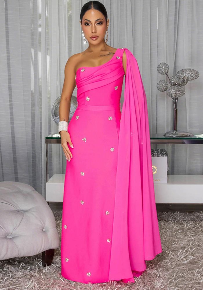 Robe Longue Élégante Sans Manches avec Cape Fendue pour Femmes