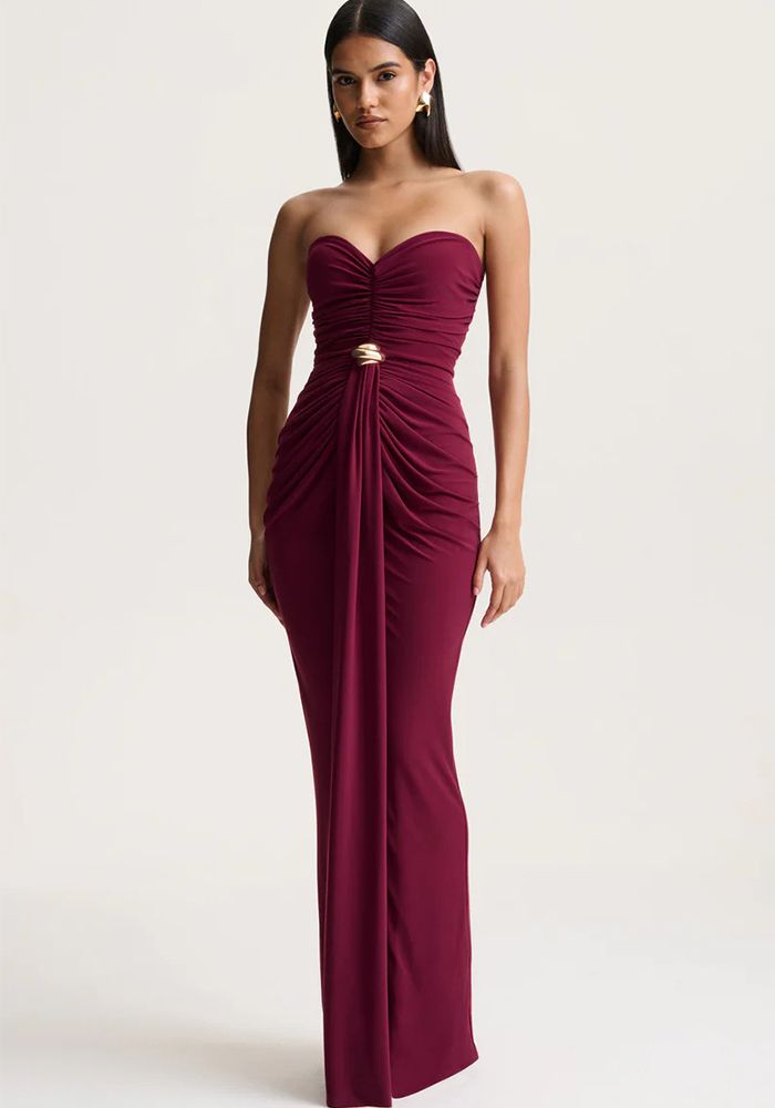 Robe Longue Élégante Sans Bretelles Ruchée Slim Taille Femme Printemps