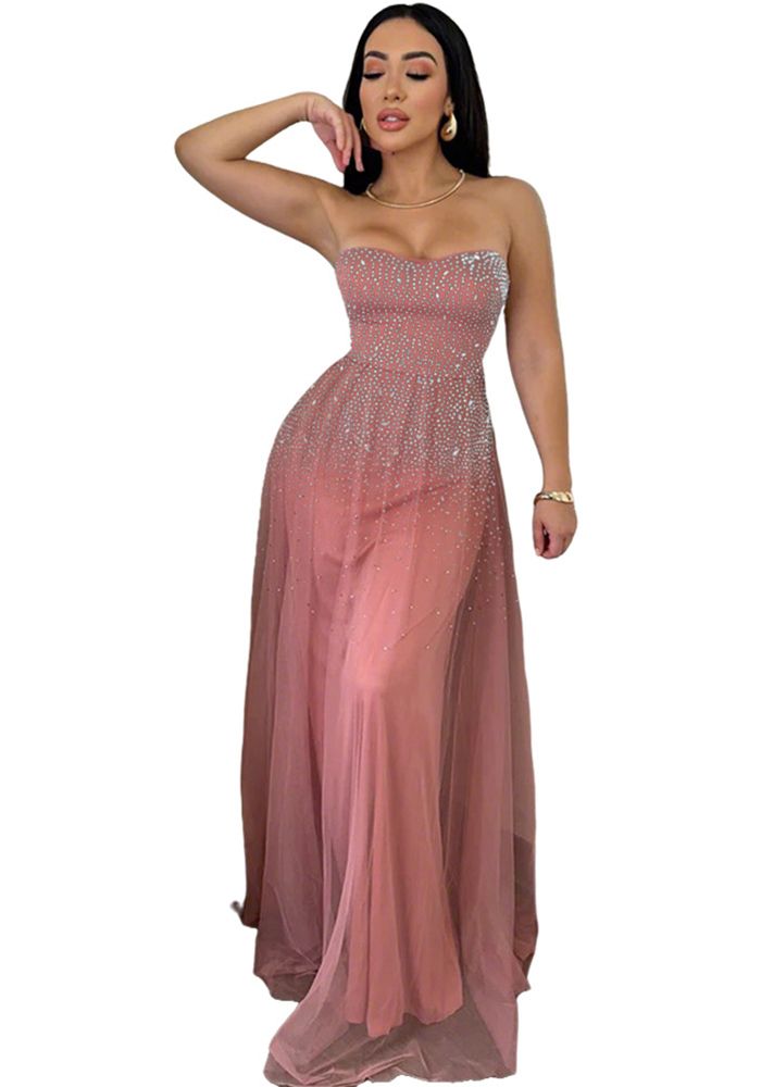 Robe sans bretelles pour femmes ornée de perles