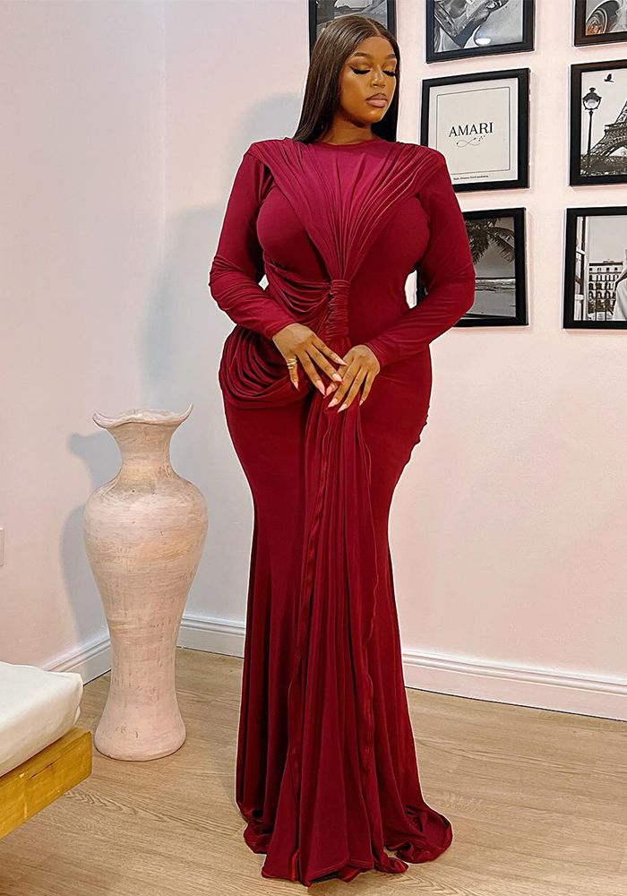 Robe Maxi Slim Fit Élégante Unie Femme Printemps