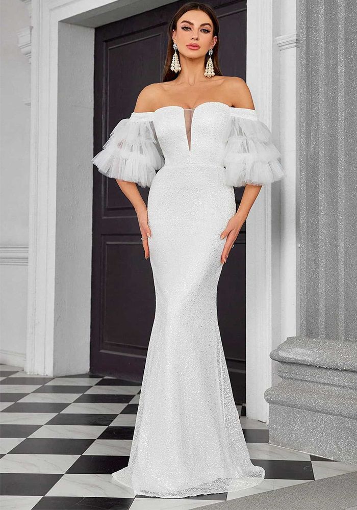 Robe de Soirée Femme Formelle Sirène avec Châle Français