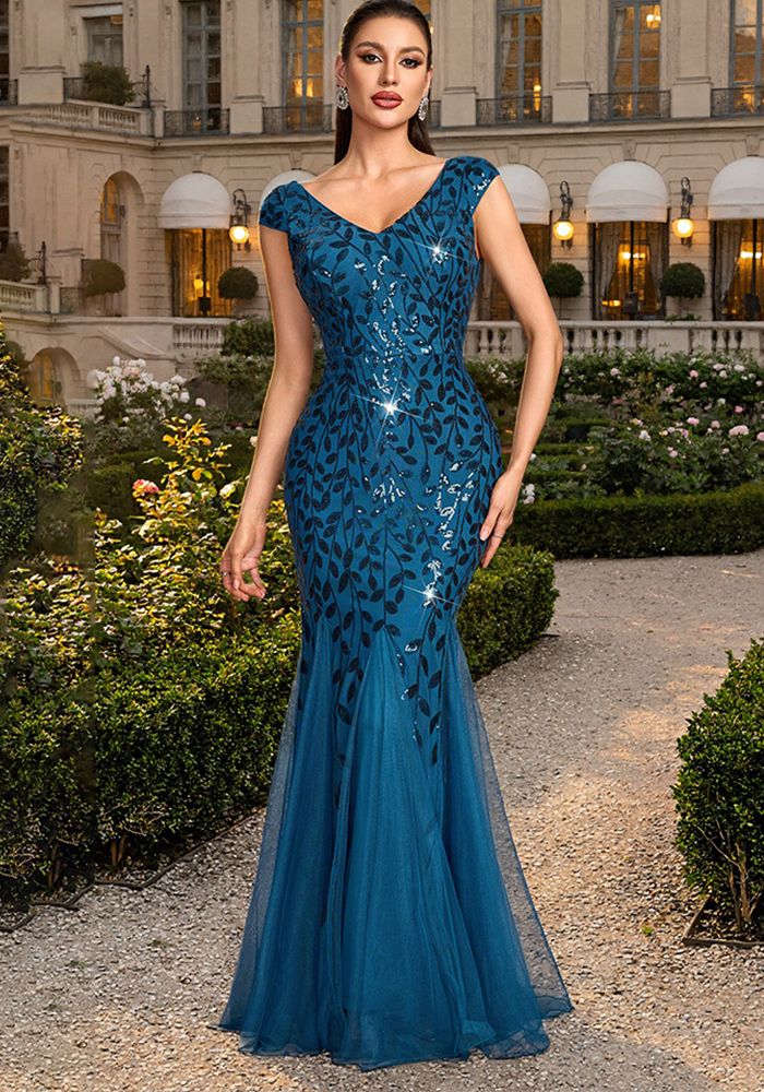Robe de Soirée Sirène Formelle à Paillettes V-Neck pour Femmes